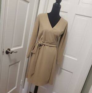Alfani Beige Belted Wrap Dress PS, Business, Classic